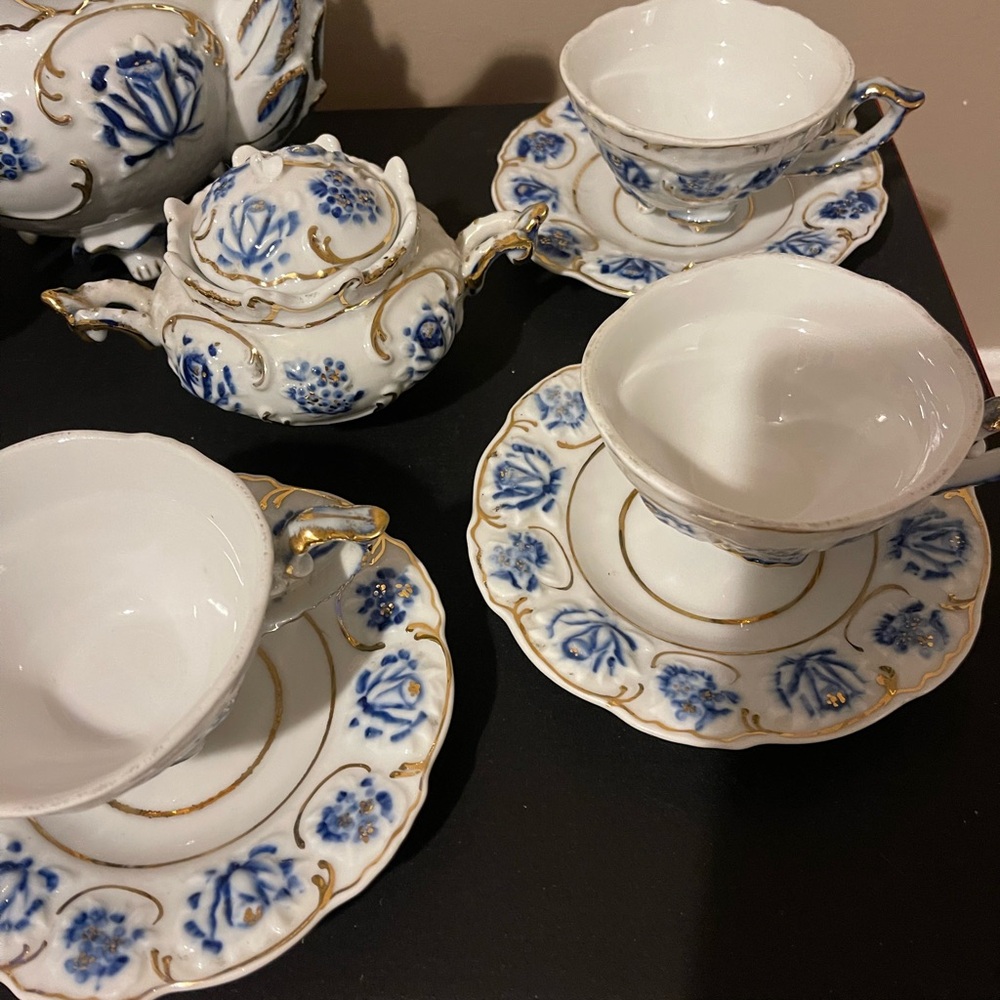 Royal Vienna Fine Porcelain Tea Set Blue White Gold China Wow Antique VTG Rare - Picture 6 of 16